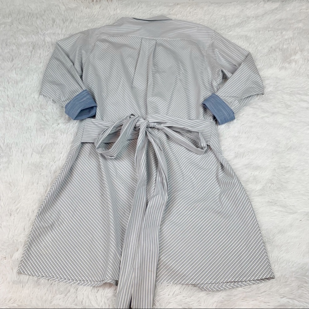 Frame contrast striped wrapped tie waist shirt dress button up pocket - Picture 11 of 12